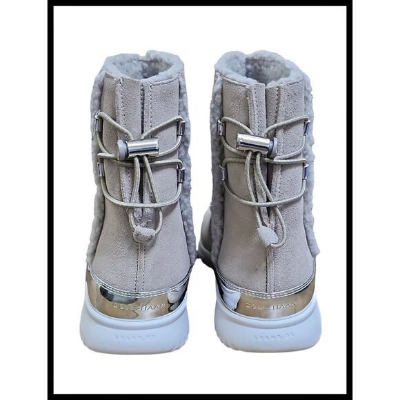 Cole Haan Grand.OS Waterproof Suede Hiking Boots Faux Fur Shearling Dove Gray 6 - Picture 5 of 13